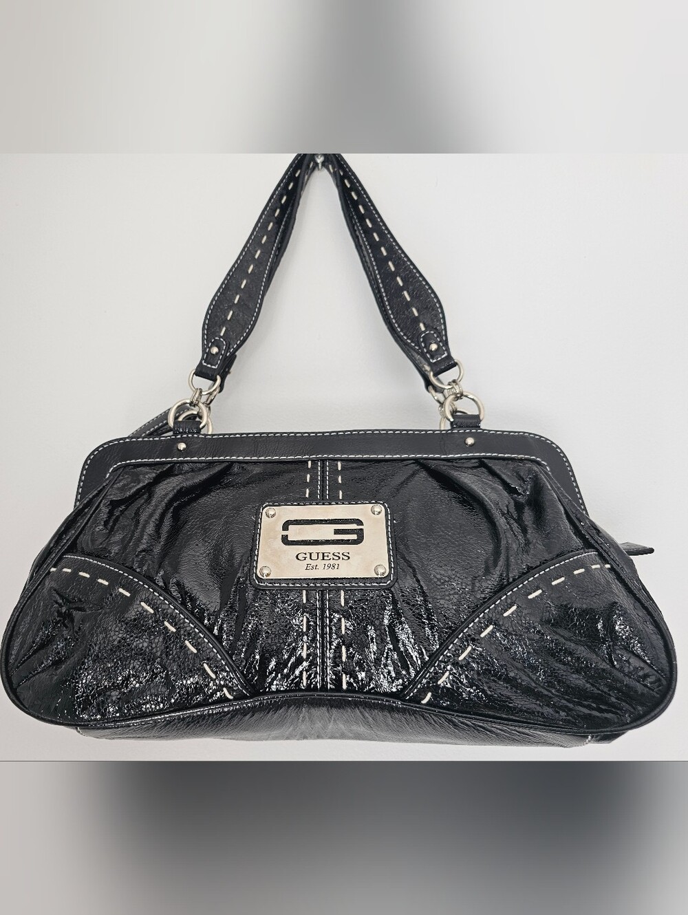 GUESS Black Metallic Frame-Top Shoulder Bag